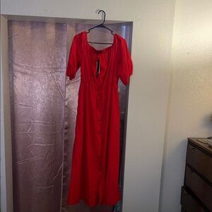 Chic Red Maxi Dress with Button Detail